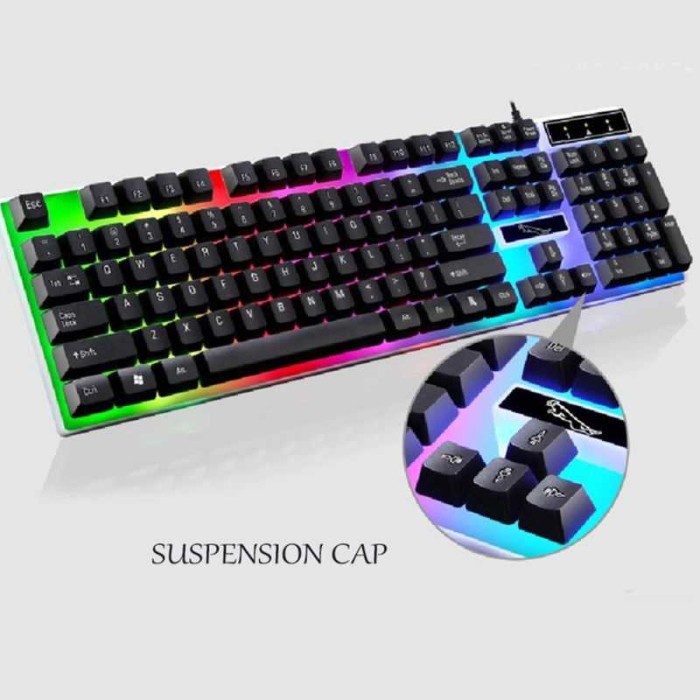 Keyboard Gaming Mechanical Combo RGB Mechanical Feel with Mouse - Hitam
