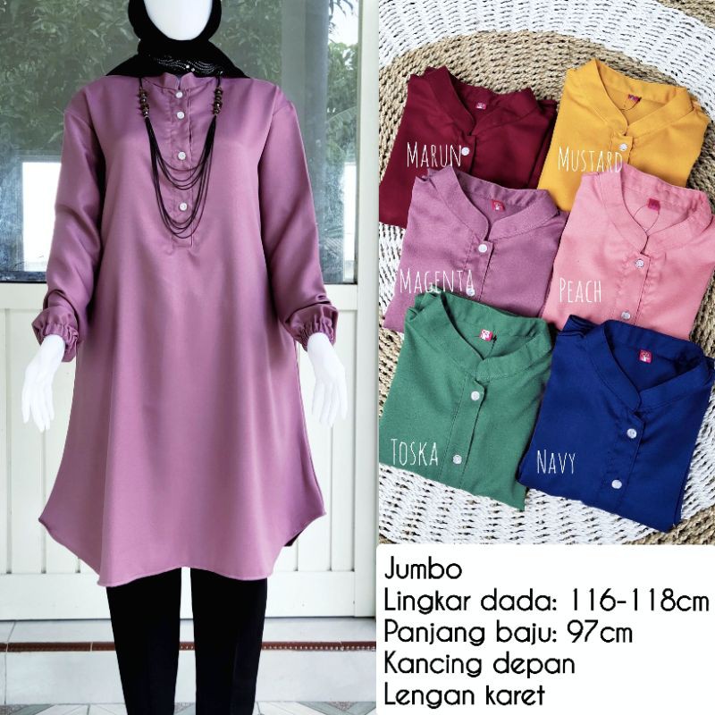 TM 11- COD Tunik kemeja wanita hem atasan cewek XL &amp; XXL jumbo ld 118 cm panjang muslim ibu muda murah