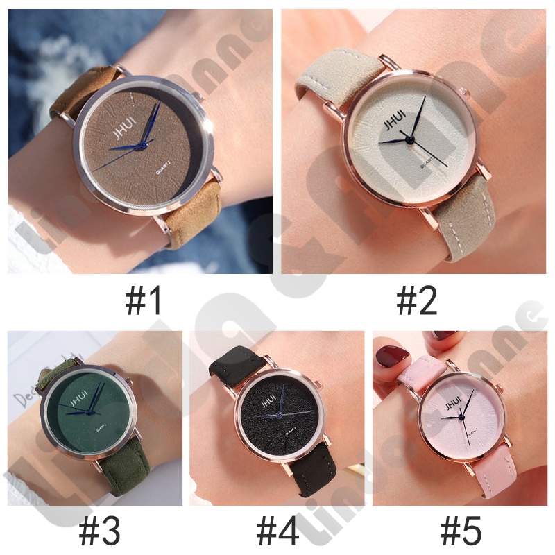 Jam Tangan Wanita Polos Casual Dial Bulat Fashion Analog Quartz Simple Strap Pu Leather