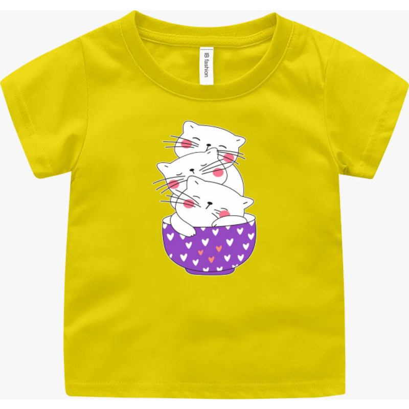 Kaos Anak Perempuan Umur 2 Sampai 10 tahun Gambar 3kucing Atasan Anak Cewek Tshirt Anak Perempuan