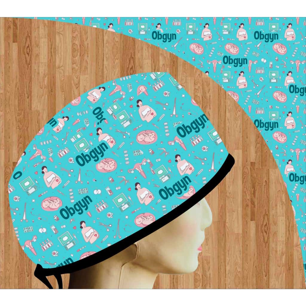 Head Cap /Topi Medis / Scrub Hat / Surgical Cap / Topi Dokter Printing Motif Obgyn