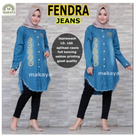 FENDRA tunik jeans sablon Gliter emas [RSMA]