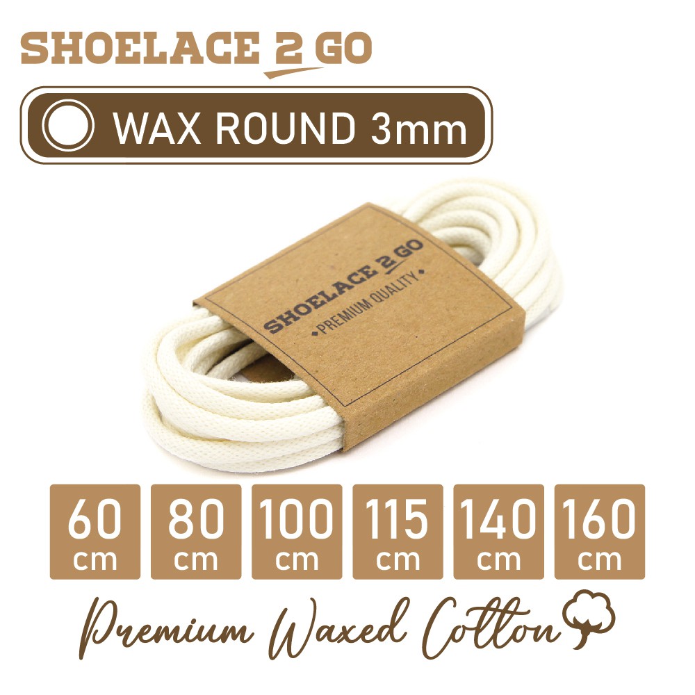 SHOELACE 2 GO PREMIUM TALI SEPATU LILIN WAX BULAT ROUND - WR3 - A1 - WHITE - 3MM