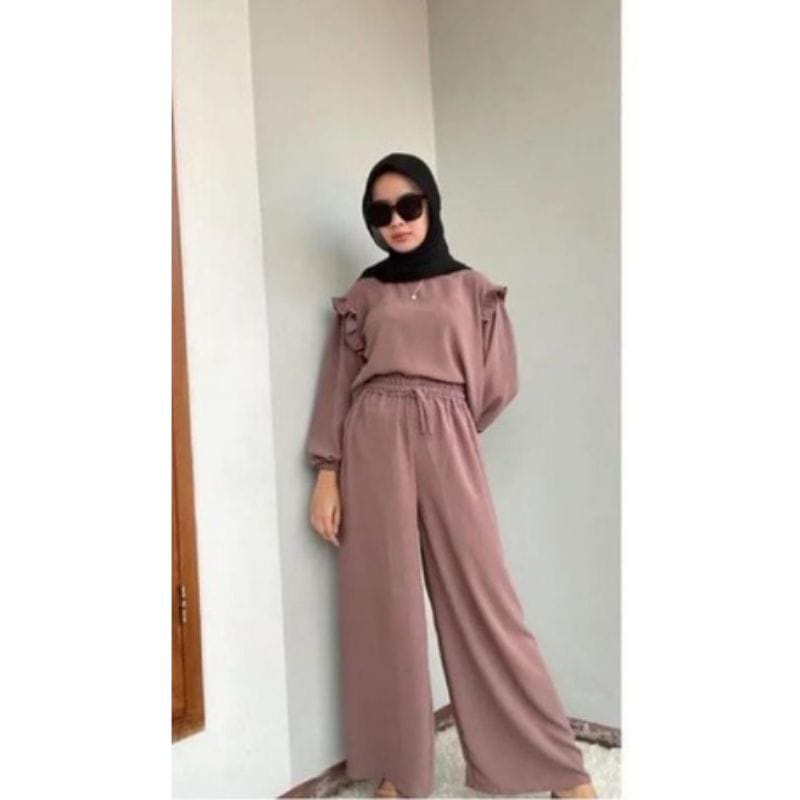 RUBY SET CRINKLE AIRFLOW ORI / SETELAN 2IN1 BAJU SLETING DEPAN DAN CELANA KULOT / SETELAN WANITA VIRAL (BANYAK SIZE)