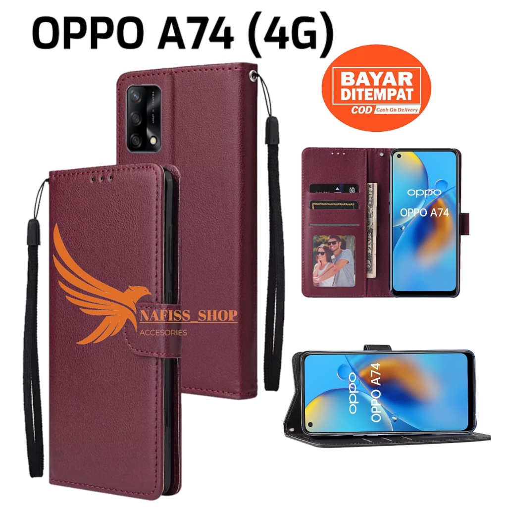 Dompet Hp untuk OPPO A74 4G OPPO A74 5G Leather Flip Case standing flip Leather cover Handphone