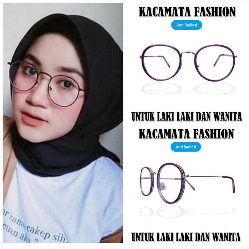 Kacamata Normal Antiradiasi Pria Wanita Kacamata Bulat Oval Kaca mata Fashion Terbaru Korean Style