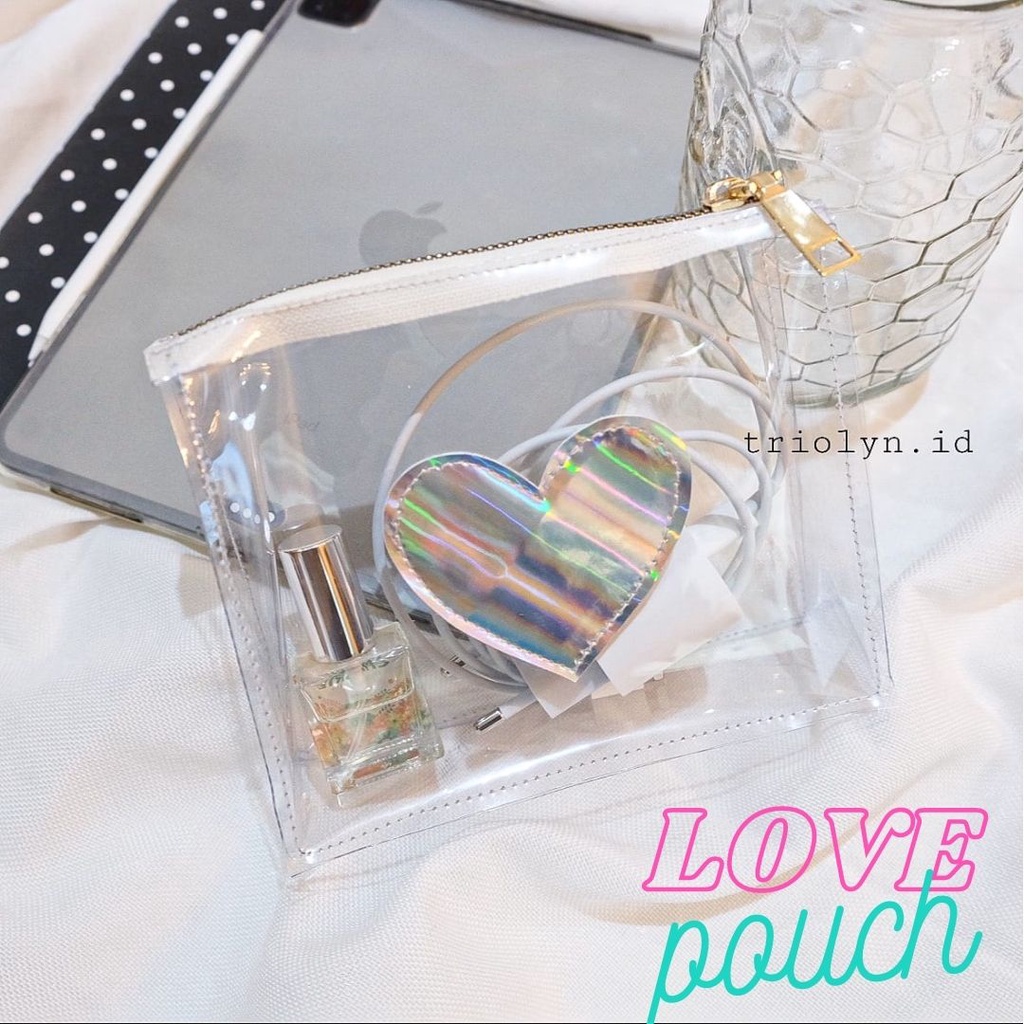 Pouch transparan hologram love (pouch makeup, pouch bag)