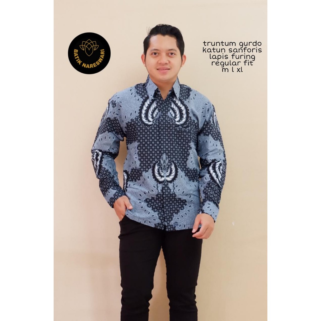 TRUNTUM GURDO KEMEJA BATIK PRIA SOLO LENGAN PANJANG PENDEK LAPIS FURING ATASAN PREMIUM MODERN