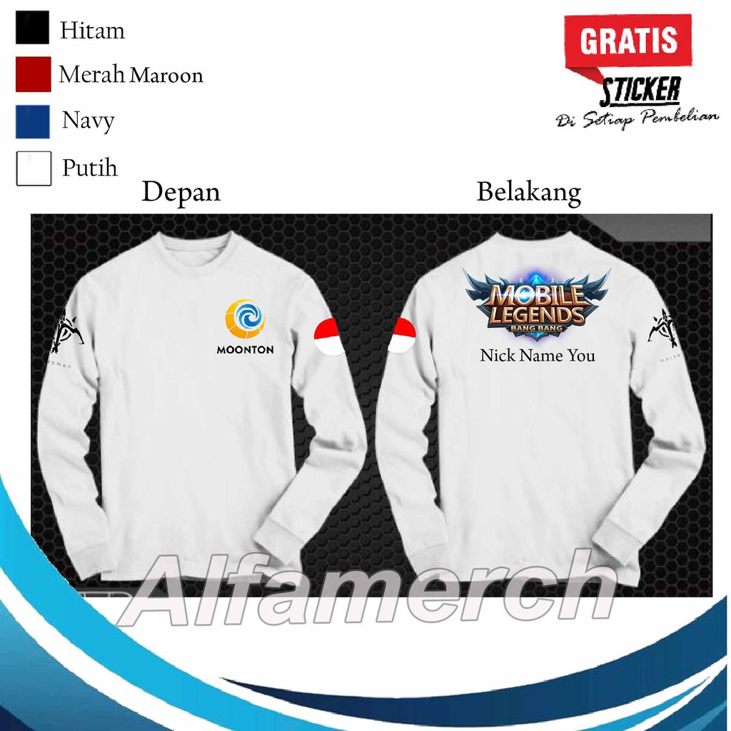 Baju Kaos Polos Lengan MOBILE LEGENDS ML MOONTON CUTOM Pria Wanita ALFAMERCH