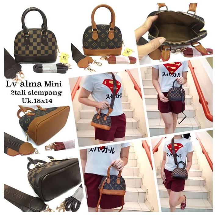 [ BAJ ] 2 STARP + GEMBOK TAS LV ALMA MINI FULL EMBOSED fashion wanita import batam murah terbaru / TF026