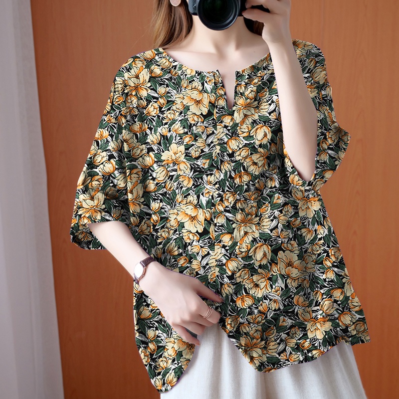 ZANZEA Women Floral Printed Shirts Round Neck Ladies Cocktail Party Blouse