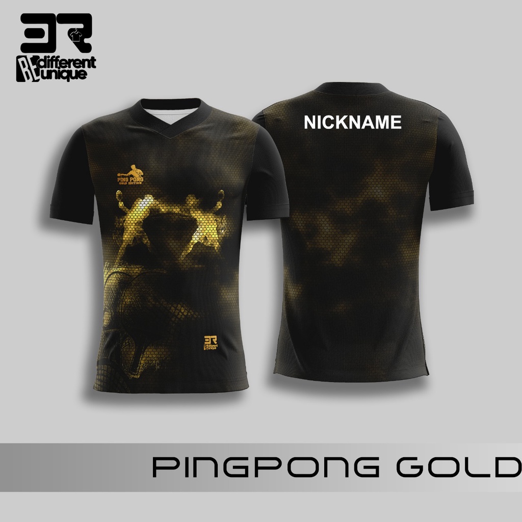 Jersey Olahraga Printing Murah Premium Custom Nama 3R Original Tenis Meja Pingpong Gold