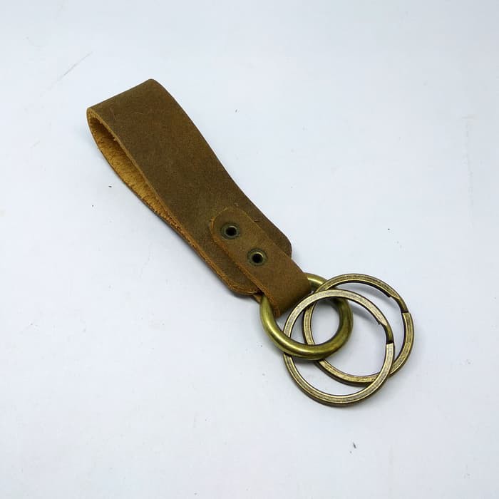 gantungan kunci ring kulit asli leather keychain olive - PHKC286