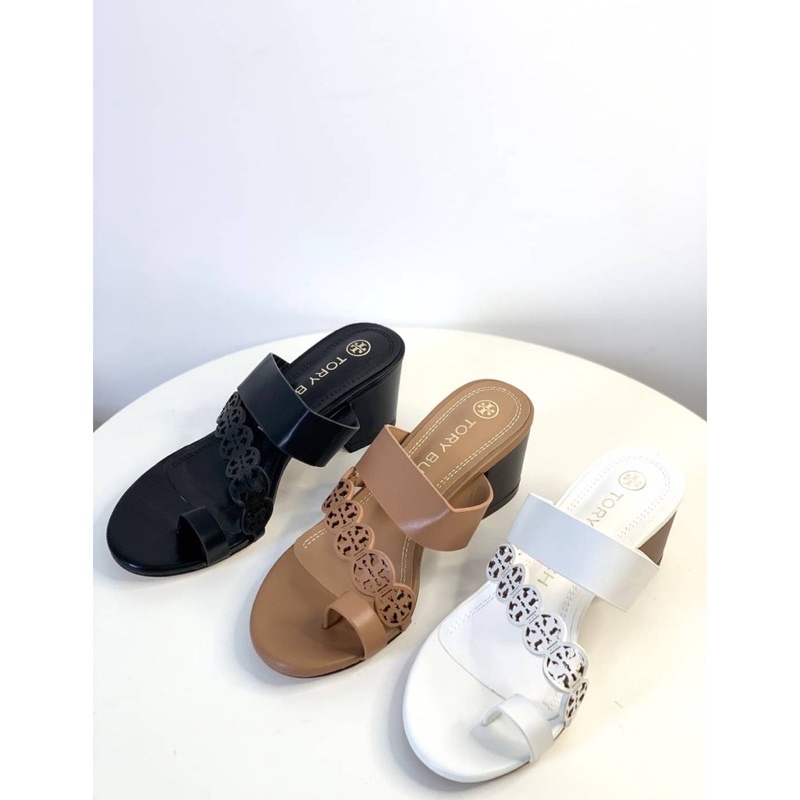 Sepatu Kulit Hak Tinggi Wanita TB Leather Chunky High Heels 5cm Premium Import Hitam Black Putih Whi
