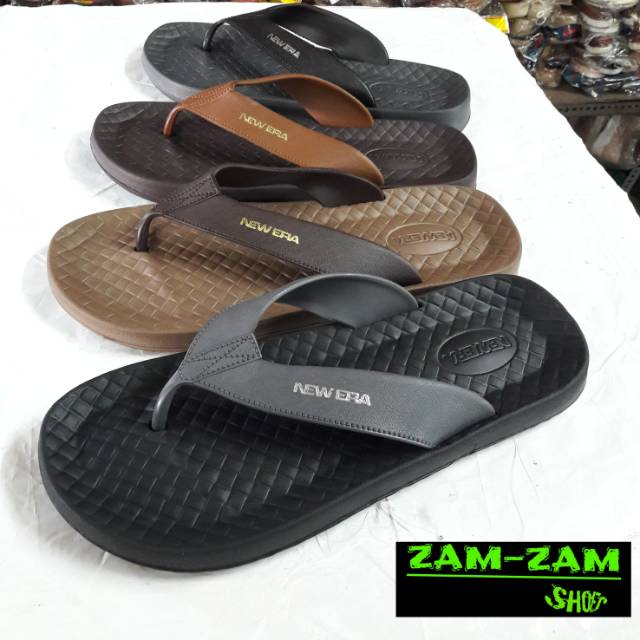 sandal sendal karet jepit laki laki pria cowo new era motif coklat abu hitam