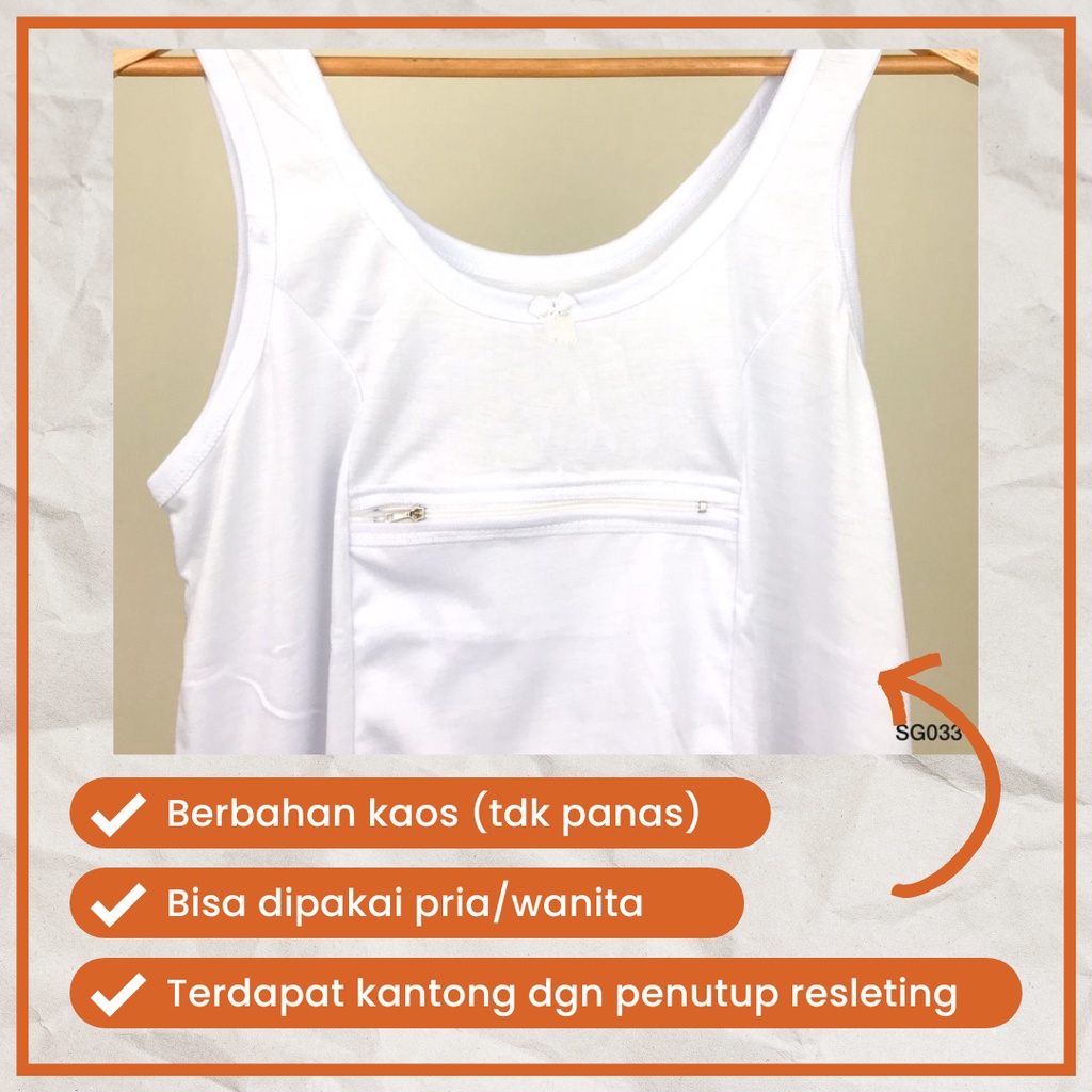 Ezpata Kaos Singlet Resleting Depan Unisex Pria Wanita Dewasa Untuk Menyimpan Uang Perlengkapan Umroh Haji Ukuran XL Termurah