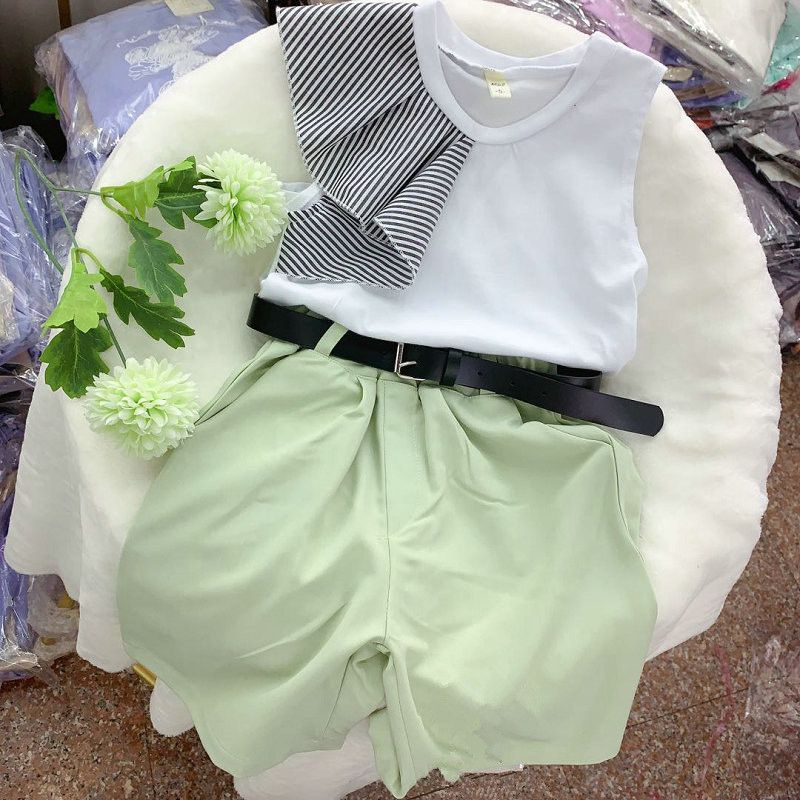 setelan baju anak perempuan asimetris import + celana kulot free belt 1 s/d 6 tahun-5