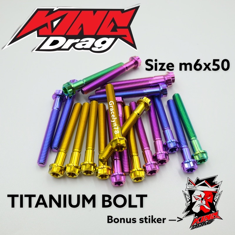 baut TITANIUM m6x50 6x50 baut drat 10 panjang 5 cm ORIGINAL KING DRAG BOLT