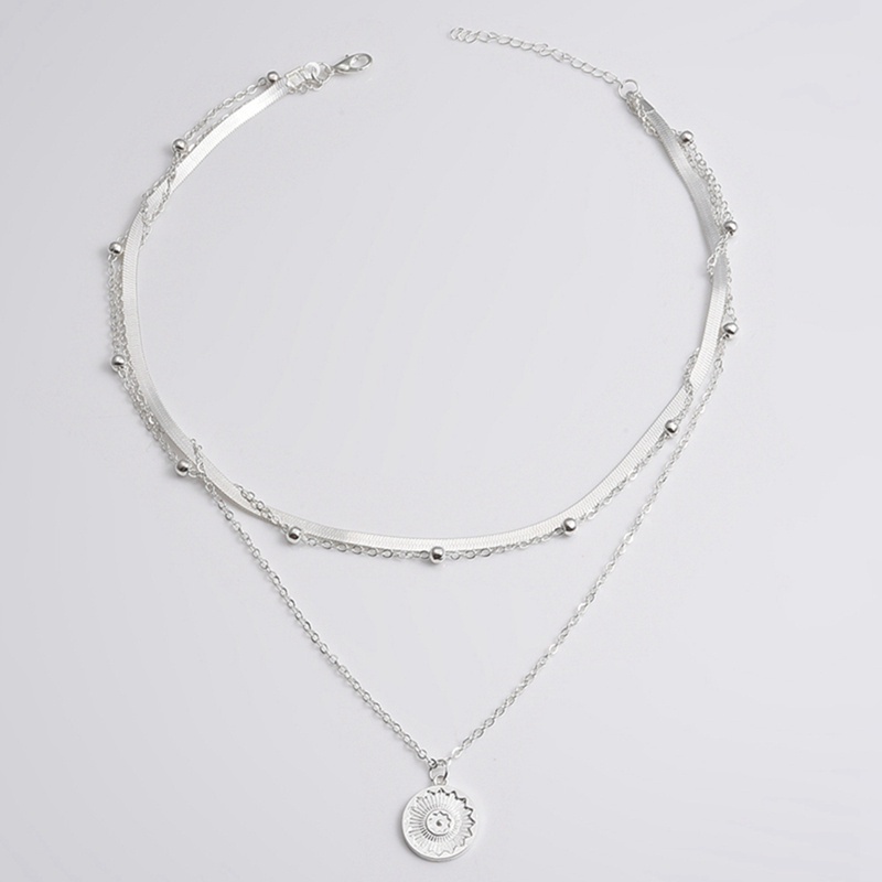 Fancyqube Kalung Rantai Multilayer Bahan Alloy Warna Silver Gaya Bohemia Untuk Wanita