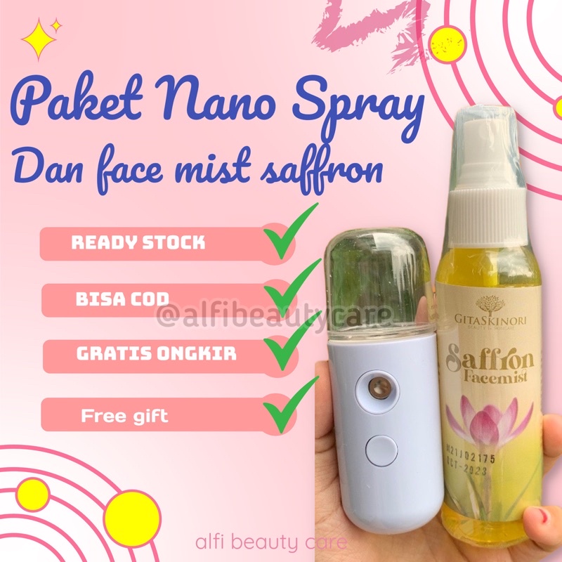 Paket nano spray dan face mist saffron paket glowing saffron face mist saffron bpom perawatan wajah 