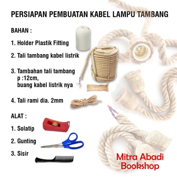 Holder Kap Lampu Plastik E27 Kabel / Tali Tambang DIY