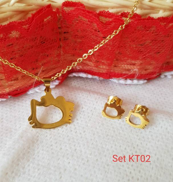 SET kalung &amp; Anting Titanium Gold Import Antikarat Selamanya SG01