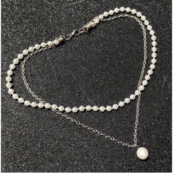 Kalung Multilayer Mutiara Rantai Korea Dua Lapis Double Korean Pearl Necklace