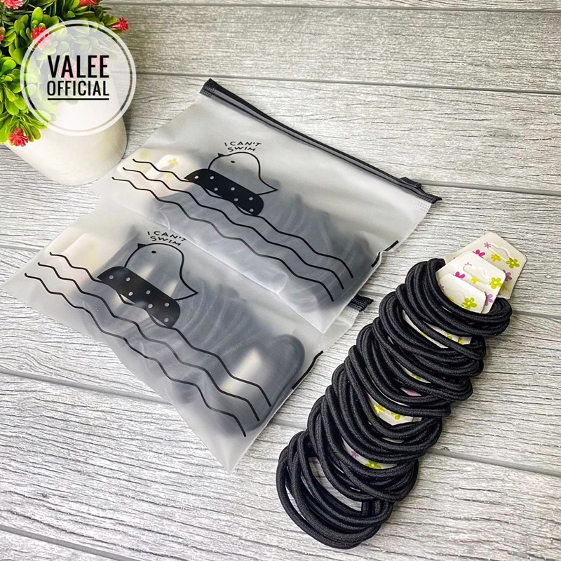 [COD] Ikat Rambut Karet Gelang Polos Elastis Gaya Korea Untuk Wanita Isi 36PCS + FREE POUCH