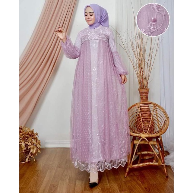 Gamis Diamond , tangan balon tille bordir , Gamis Original Pelangi Jaya , Gamis Tile Mix Tile Dot, G