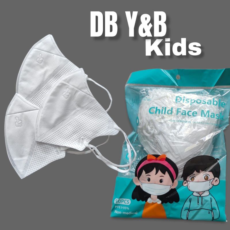 READY MASKER DUCKBILL ANAK GARIS PUTIH / PUTIH POLOS ISI 50 MERK YNB DUCKBILL ANAK YNB CARE KIDS