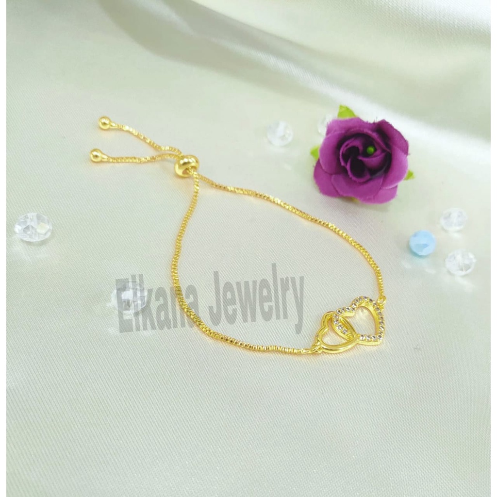 KALUNG+GELANG LOVE BERSAMA ZIRCON TANAM SUPER BERKELAS PERHIASAN ANTI KARAT&amp;ANTI LUNTUR