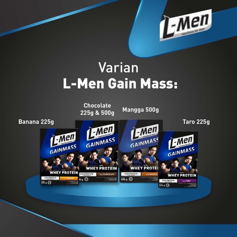 [CASHBACK 5%] L-Men Gain Mass Chocolate / Taro / Banana 225 gram - Suplemen Penambah Massa Otot Tinggi Whey Protein