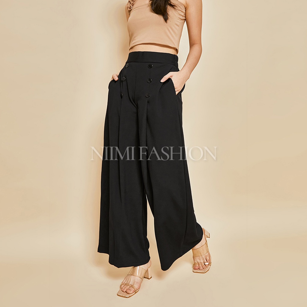 NIMI - Alona Highwaist Cullote Pants Celana Knit Pants Loose Pants Celana Kulot Wanita Knit