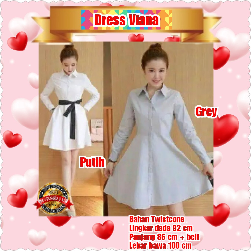 DRESS VIANA / PINK / PUTIH / GREY / TERMURAH