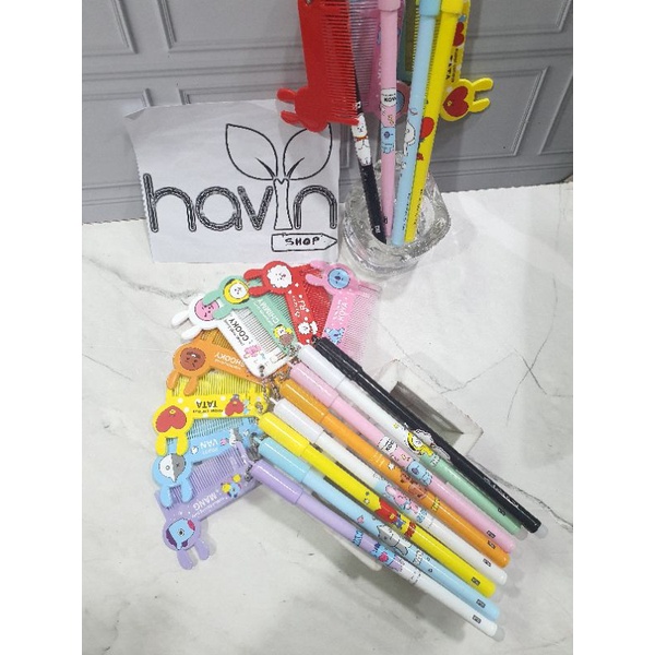 (12pc) PEN GEL GANTUNG BTS/GEL PEN BTS/PEN GANTUNG BUKU BTS-Gtng SISIR KELINCI