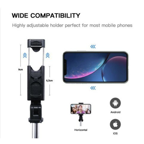 Tongsis + Tripod + Remote Control Bluetooth- Live Stream Selfie Stick 3in1 / Selfie Stick Bluetooth Remote Tongsis Tripod Tomsis 3in1 Black / Tripod  3in1 Tongsis Bluetooth Selfie Stick Tripod Standing Tomsis with Remote Shutter Bluetooth