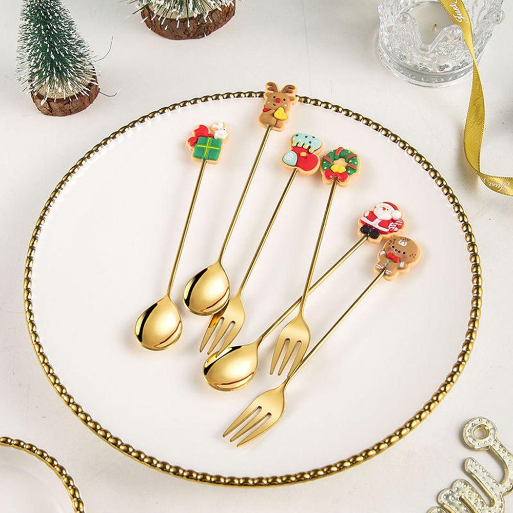 Top 6 Pcs Sendok Natal Tahun Baru Peralatan Makan Dapur Dessert Stainless Steel Spoon