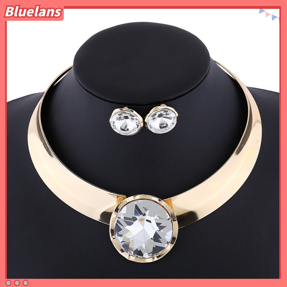 Set Perhiasan Kalung Anting Stud Cubic Zirconia Untuk Wanita