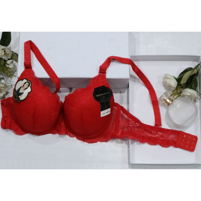 BRA WANITA JUMBO BH FASHION KAWAT BUSA TIPIS KAIT 3 Size 36-46 art 182#-Merah
