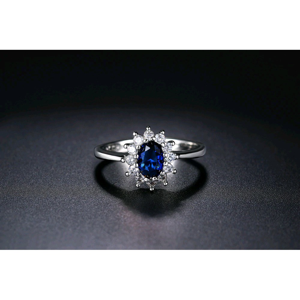 Cincin Wanita Blue Sapphire Safir Cubic Lapis Emas Putih Premium JC-001