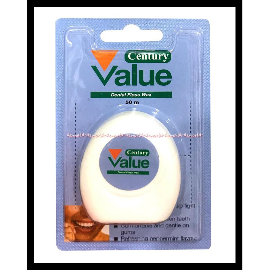 Century Value Dental Floss Wax Benang Gigi Rasa Pepermint 50M