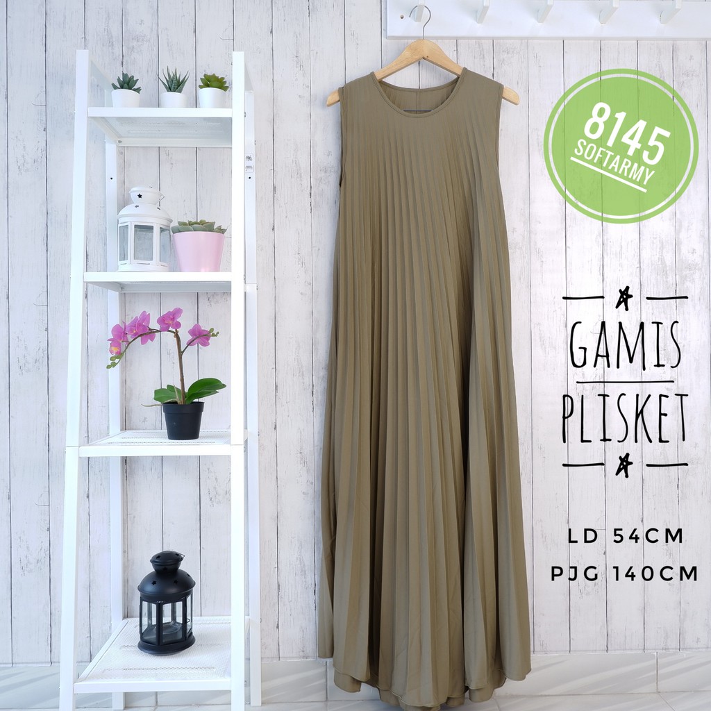 GAMIS PLISKET 8145 MAXY DRESS PLISKET PRISKET PLEATED DRESS PLISKET MAYUNG FLOWY TANPA LENGAN-5