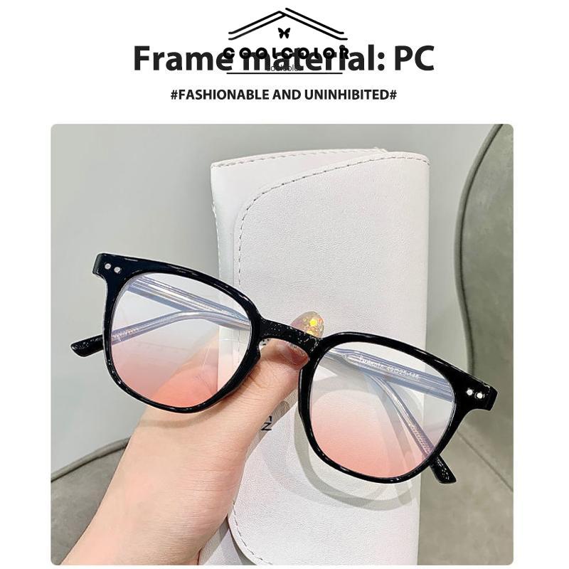 COD kacamata anti radiasi Gradient Pink Blush Glasses Wanita Trendi Wajah Bulat Kacamata Bingkai Hitam untuk Foto- cl