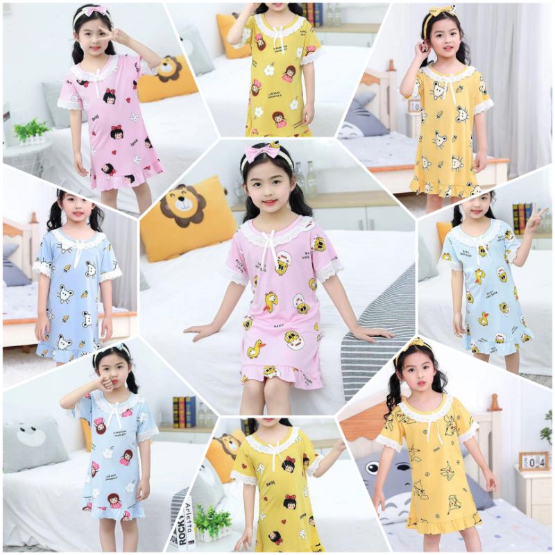 DASTER RENDA IMPORT ANAK | DRESS IMPORT ANAK USIA 3-10 TAHUN +BANDANA | DRES ANAK  C14-B