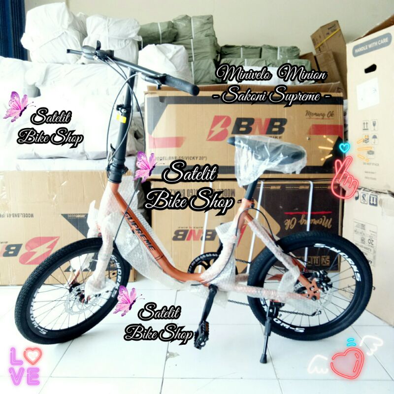 Sepeda Ukuran 20 Sakoni Supreme Minivelo Minion BnB Vicky 7 Speed Rem Cakram Sepeda Minivelo Minion-Coklat