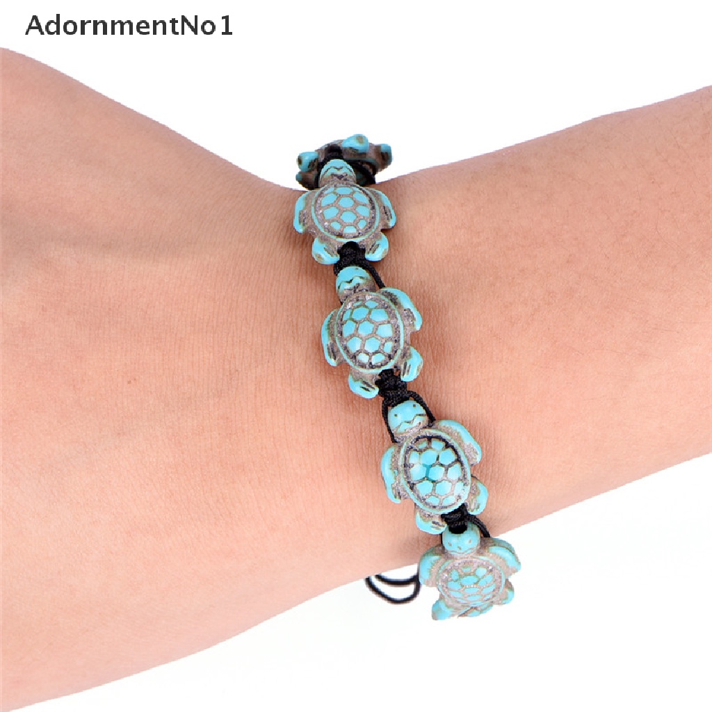 (AdornmentNo1) Gelang Tangan Tali Adjustable Gaya Vintage Bohemia Motif Kura-Kura + Turquoise Untuk Wanita