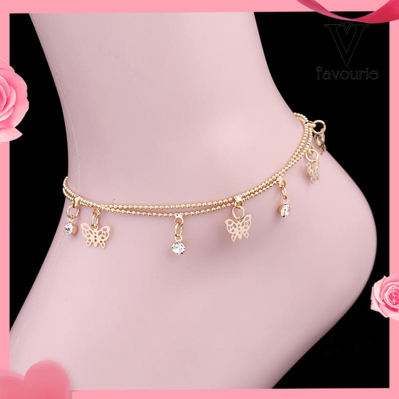 [COD]Double Layer Hollow Butterfly Liontin Gelang Kaki Paduan Fashion Sepatu Wanita Yang Indah-FA