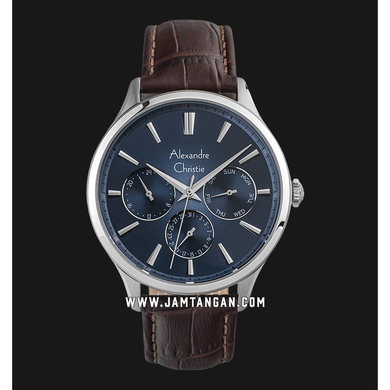 Alexandre Christie AC 6569 MF LSSBU Men Blue Dial Brown Leather Strap