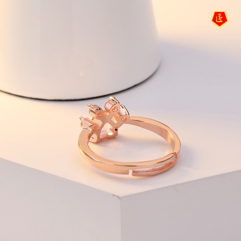 [Ready Stock]Fashion Elegant Rose Gold Pink Diamond Footprints Ring