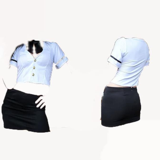 Lingerie set Rok Sexy g string Lingerie Costume Pramugari A302 - Hitam, M